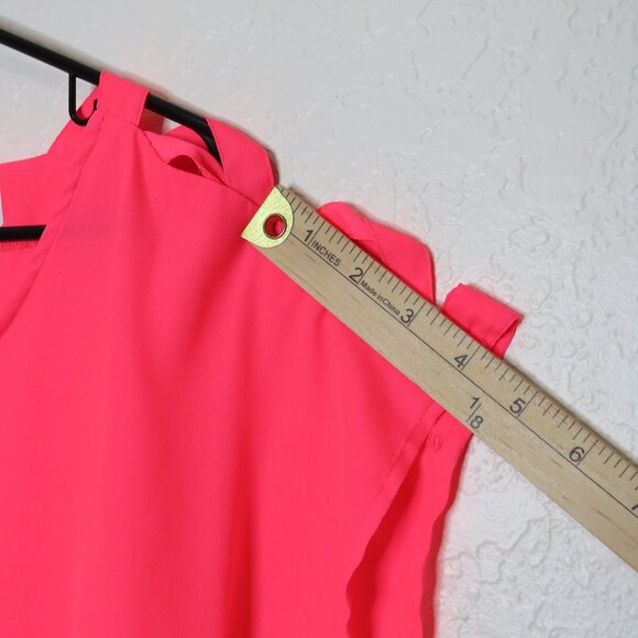 Express* Women's Short Sleeve Boat Neck Curved Hem Pink Sheer Blouse~ Size SP - Picture 9 of 12